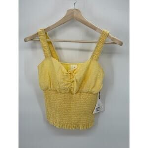 Lost + Wander Womens Top Yellow PS Cropped Smocked Sleeveless Wayfarer Pullover